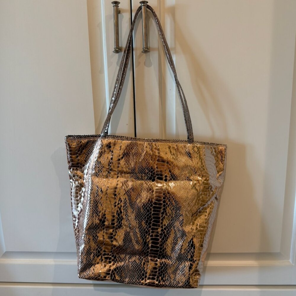 Fatto a Mano by Carlos Falchi Metalic Snakeskin Patterned Gold Tote